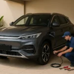 BYD Song Plus manutenção e inspeção do sistema de recarga em garagem