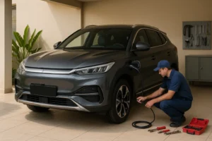 BYD Song Plus manutenção e inspeção do sistema de recarga em garagem