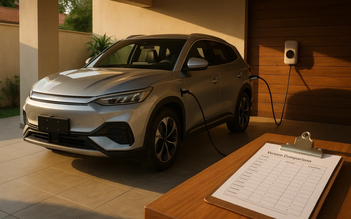 BYD Song Plus preço e comparação de versões em garagem residencial