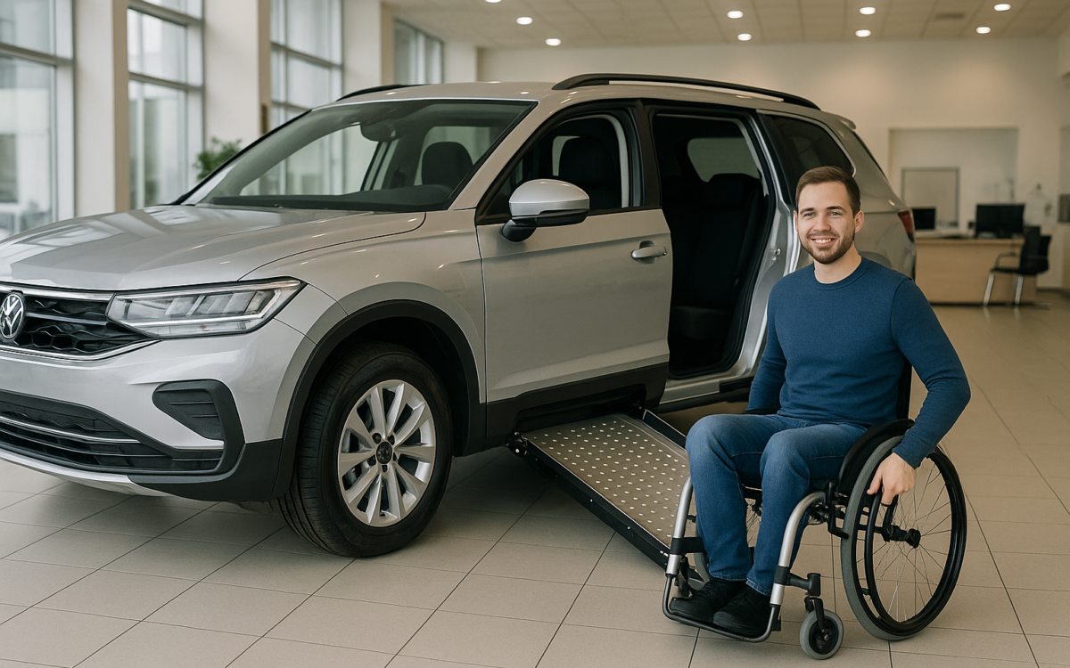 Carro PCD adaptado com rampa de acessibilidade em concessionária
