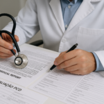Médico revisando laudo para doenças carro PCD