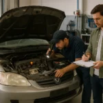 Honda Civic usado sendo avaliado em oficina antes da compra