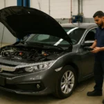 Honda Civic Usado sendo avaliado em uma inspeção mecânica