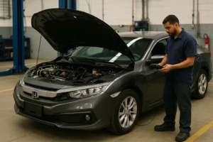 Honda Civic Usado sendo avaliado em uma inspeção mecânica