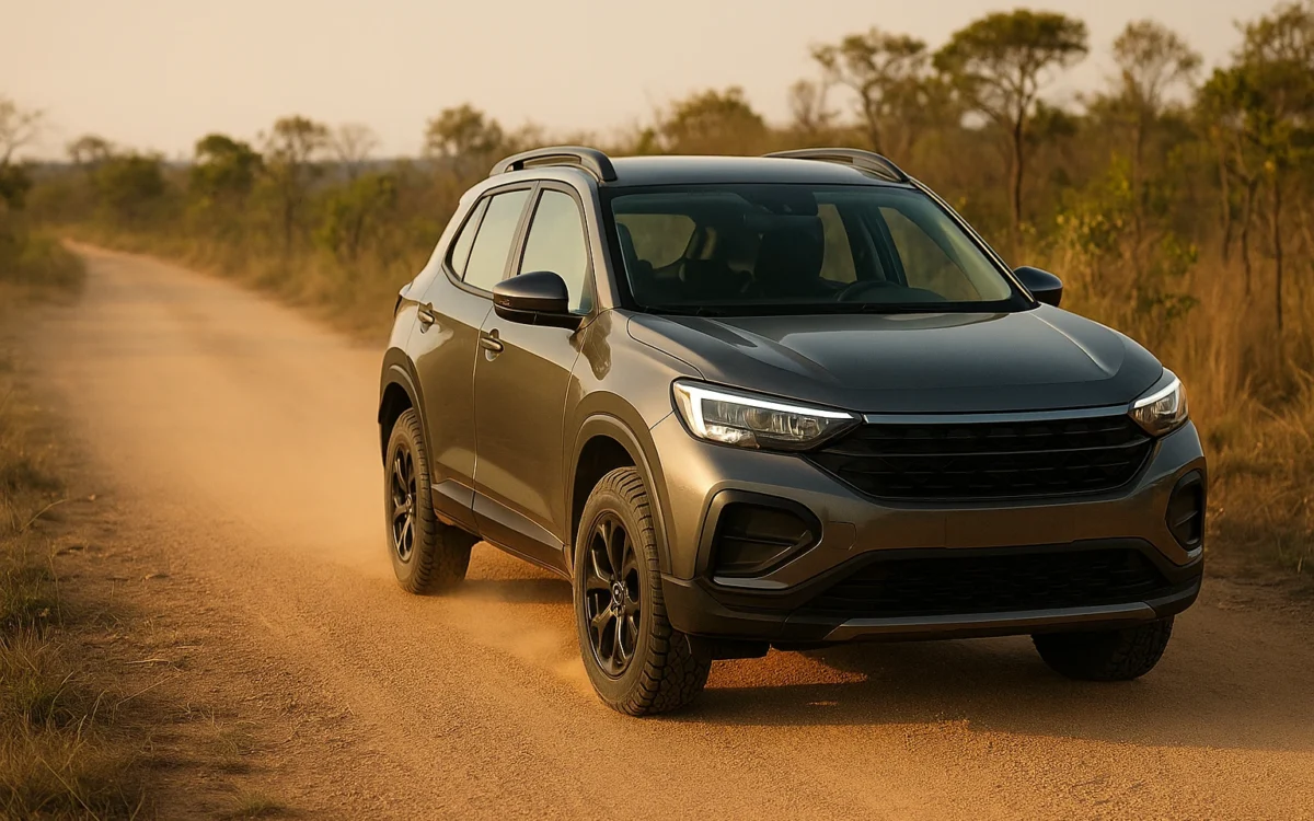 Pneus para estrada de terra em SUV compacto em via rural