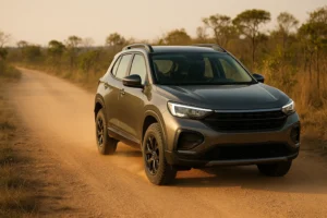 Pneus para estrada de terra em SUV compacto em via rural