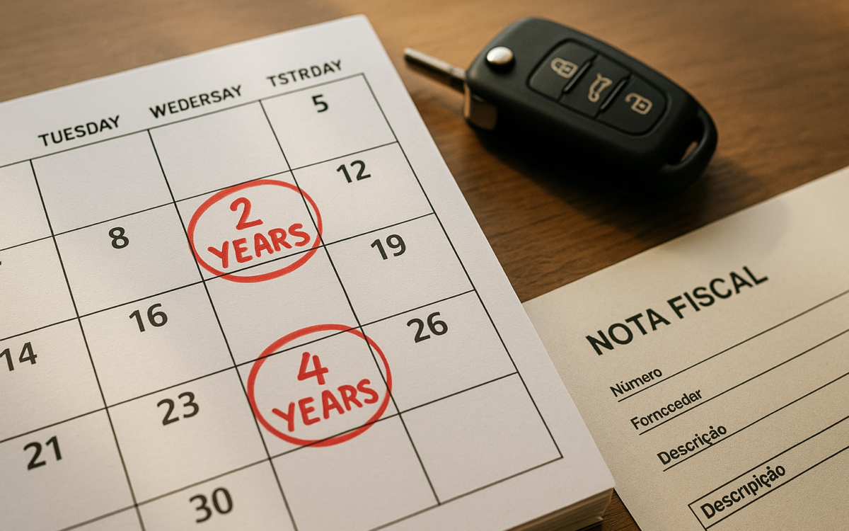 Calendário mostrando prazo para vender carro PCD com chave e documentos