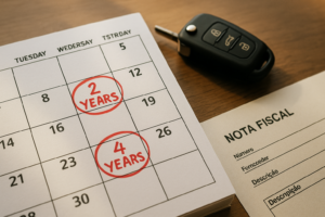 Calendário mostrando prazo para vender carro PCD com chave e documentos
