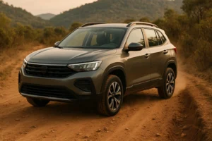 SUV para estrada de terra em uma rota rural de cascalho