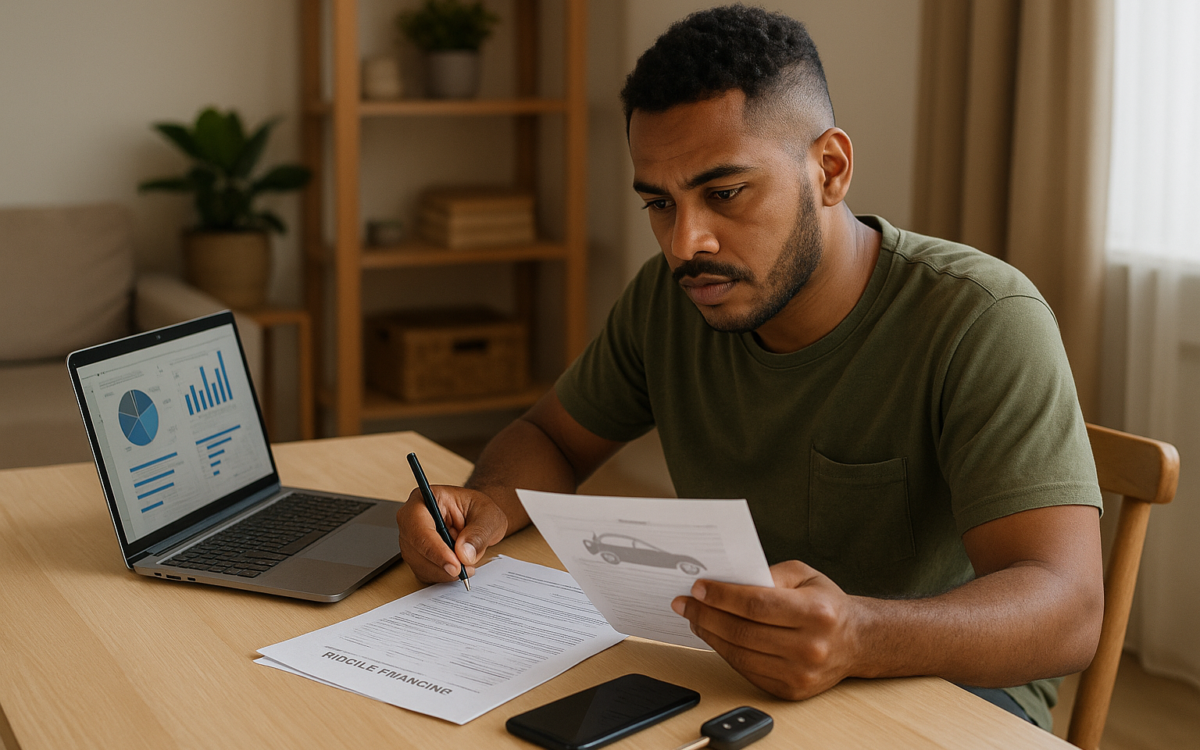 Pessoa analisando documentos para consultar o SCR após financiamento negado