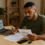 Pessoa analisando documentos para consultar o SCR após financiamento negado