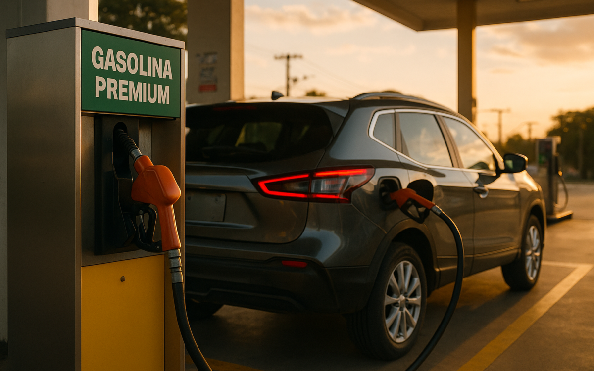 Gasolina premium sendo abastecida em um SUV brasileiro diante da mudança para E32