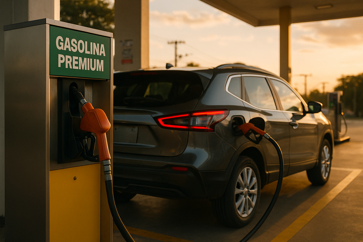 Gasolina premium sendo abastecida em um SUV brasileiro diante da mudança para E32