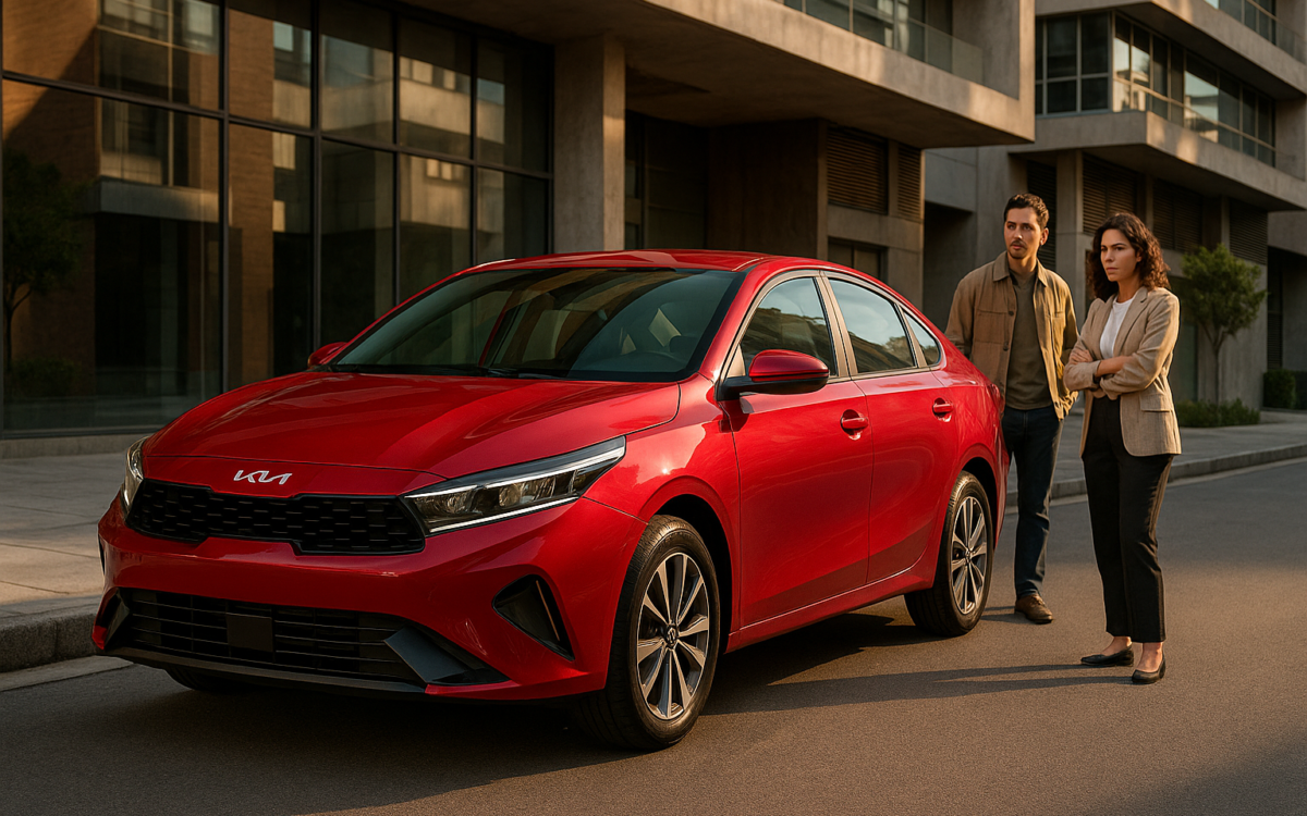 Kia K3 sedã compacto em ambiente urbano