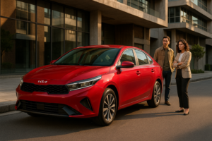 Kia K3 sedã compacto em ambiente urbano