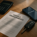 Saldo devedor do financiamento do carro sendo conferido em uma mesa